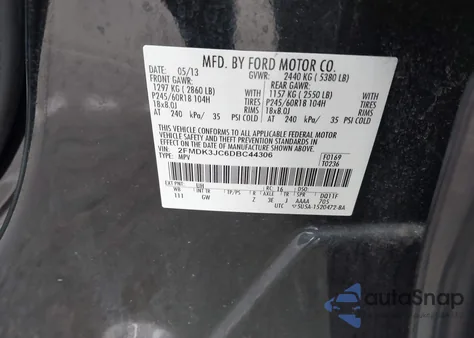 2013 Ford Edge Sel from USA, damaged, VIN 2FMDK3JC6DBC44306